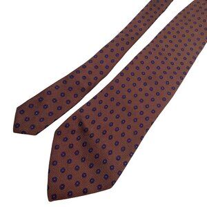 Polo Ralph Lauren Mens Silk Tie Brown With Blue Red Dot Pattern 58" Long vintage